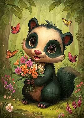 Kawaii Skunk Holding Flowers