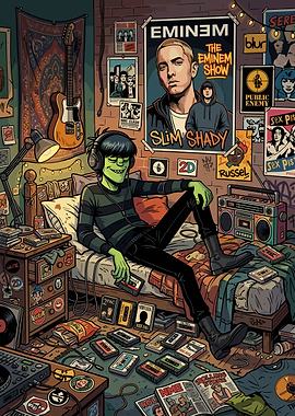 Gorillaz 2D in a retro music room