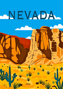Nevada Desert Landscape with Cacti