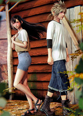 Cloud and Tifa in casual attire