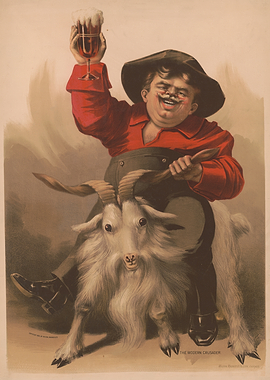 Man Riding Goat with Beer