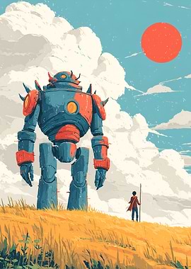Giant Robot and Human in Field