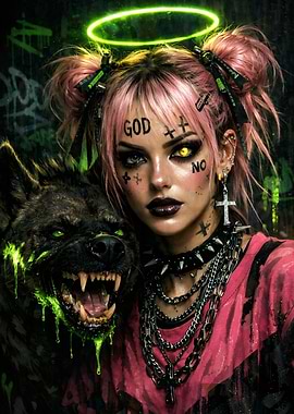 CyberPunk Girl with Hyena