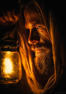 Jesus Holding Lantern Light Portrait