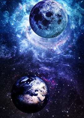 Earth and Moon in Nebula