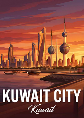 Kuwait City Skyline at Sunset