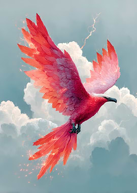 Fiery Phoenix in Stormy Skies