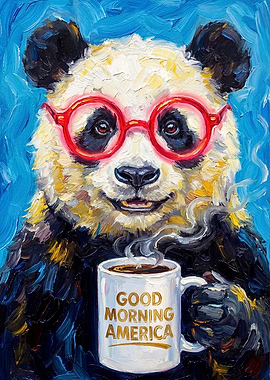 Panda with Coffee and Glasses