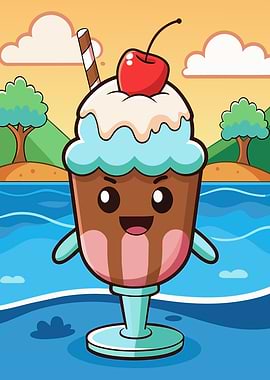 Cute Cartoon Ice Cream Sundae Character