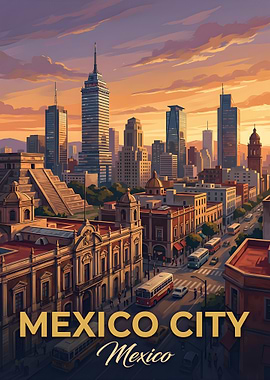 Mexico City Skyline at Sunset