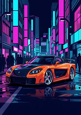 Neon Street Tuner Car Cyberpunk Night