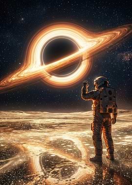 Astronaut facing a black hole