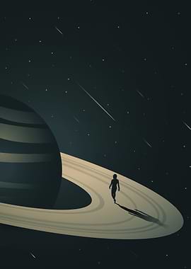 Astronaut walking on Saturn's rings