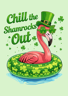 Flamingo chilling with shamrocks