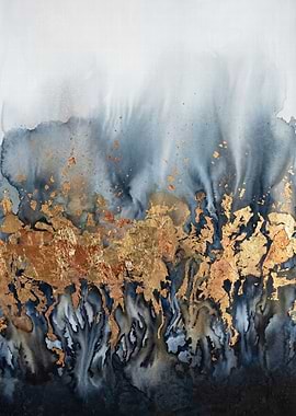 Abstract Watercolor with Gold Leaf