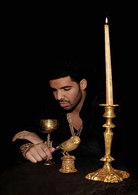 Drake with golden goblet and bird