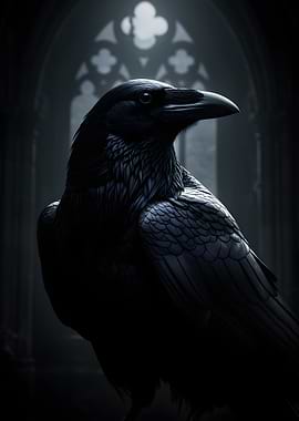 Gothic Raven in a Cathedral