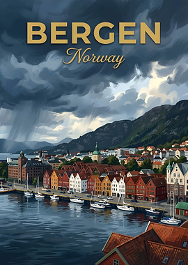 Bergen Norway Vintage Poster