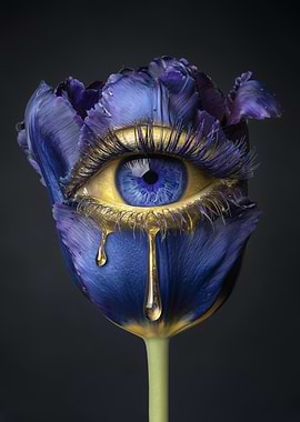 Surreal Blue Tulip with Golden Eye