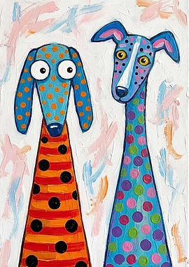 Two Whimsical Dogs with Polka Dots