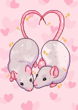 Cute Pixel Art Rats Forming a Heart