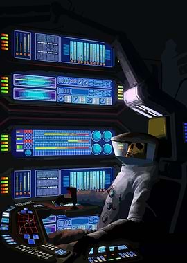 Skeleton Pilot in Spaceship Cockpit