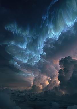 Ethereal Aurora Over Stormy Clouds