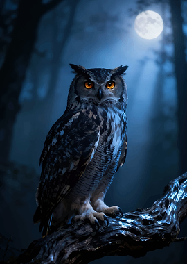 Owl in a moonlit forest