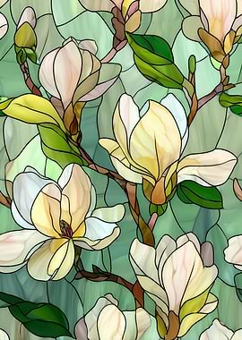 Stained Glass Magnolia Flowers