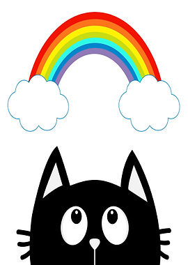 Cute Black Cat Looking At Rainbow