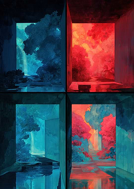 Four Panels of Surreal Nature Scenes