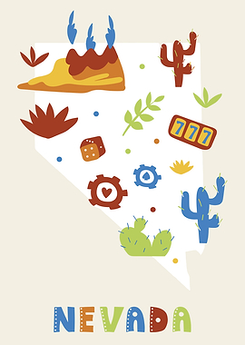Nevada State Map with Themed Icons