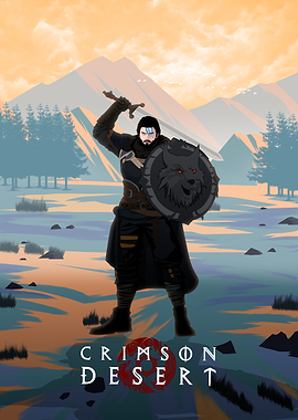 Crimson Desert Warrior with Wolf Shield