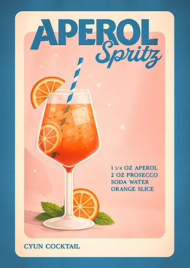 Aperol Spritz Cocktail Poster