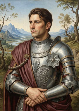 Knight in Armor with Landscape Background