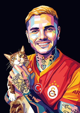 Man Holding a Cat in Pop Art Style
