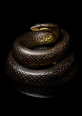 Coiled Snake with Blue Eyes