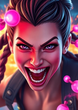 Aggressive Woman with Pink Orbs