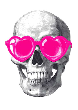Skull with Pink Heart Sunglasses