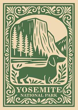Yosemite National Park Dachshund Vintage Poster