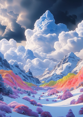 Surreal Snowy Mountain Landscape