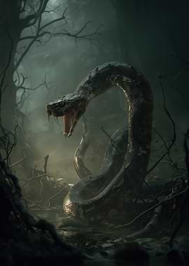 Menacing Snake in Dark Forest