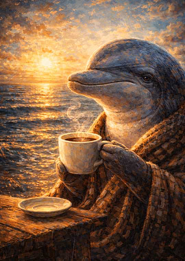 Dolphin Enjoying Coffee at Sunrise