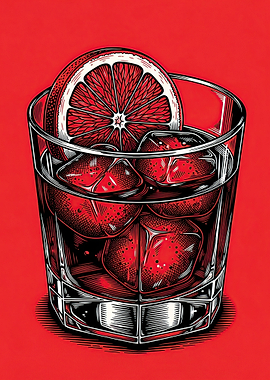 Red Cocktail with Orange Slice