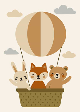 Cute Animals in a Hot Air Balloon