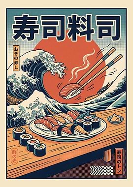Sushi and Great Wave Poster