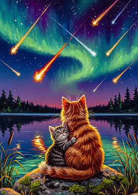 Cats Watching Meteor Shower