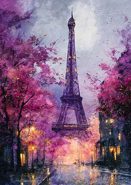Eiffel Tower in Pink Cherry Blossoms