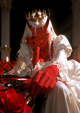 Red Demon Queen with Crown and Roses