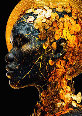 Gold Kintsugi Woman Marble Portrait